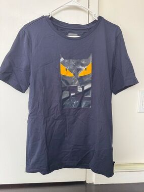 Fendi Men's Navy Graphic T-Shirt with Yellow Accent size 52